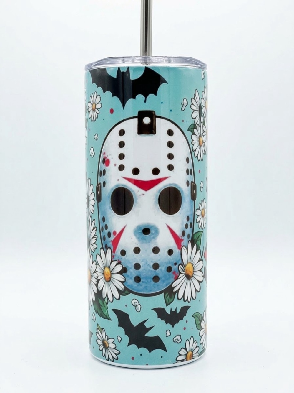Jason Halloween Teal Floral Horror Stainless Steel Tumbler - NEW!